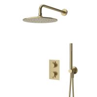 Душевая система термостатическая с дивиатором для верхнего и ручного душа, верхний душ из стены 25 см Термостатический смеситель LEAF-DSIP-T-25-SR Sunrise ручка  Sunrise Cezares