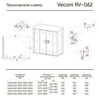 Душевой угол раздвижной прямоугольный RV062-140100PR-01-19C3 1400x1000x1900 профиль Хром стекло Прозрачное Veconi