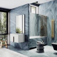 Шторка для ванны поворотная с добором MaybahGlass 1400*690 Стекло 6 мм Бронза  профиль Золото MGV-657-3