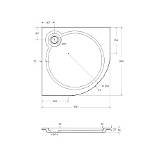 Поддон  из искусственного мрамора, радиальный, R-550

 TRAY-S-R-90-550-56-W 900x900x56 Cezares