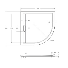 Поддон литой из искусственного мрамора, радиальный TRAY-AS-R-90-30-NERO 900x900x30 Cezares