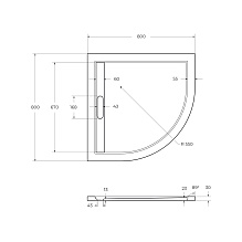 Поддон литой из искусственного мрамора, радиальный TRAY-AS-R-80-30-W 800x800x30 Cezares